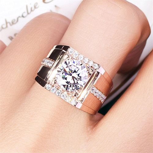 钻石之乡河南商丘高碳钻锆英石男士钻戒 仿莫桑石戒指男18Ka2686