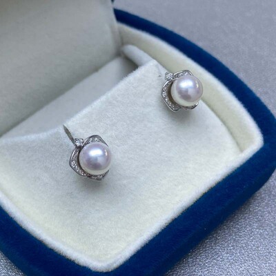 天然淡水养殖珍珠强光面基本无暇6-7mm花瓣S925银时尚简约耳a2847