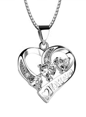 钻石之乡河南商丘银项链女日韩版简约三心形紫水晶吊坠镀白a2610