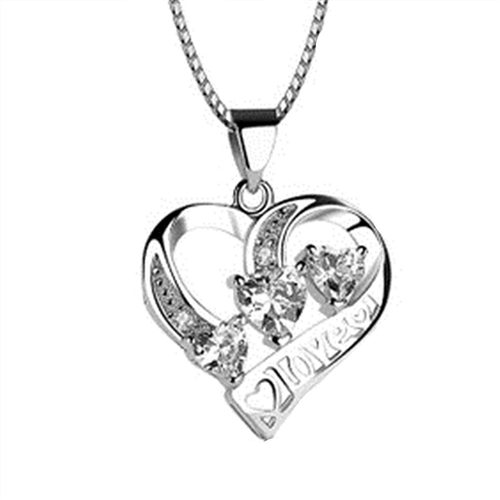 钻石之乡河南商丘银项链女日韩版简约三心形紫水晶吊坠镀白a2610