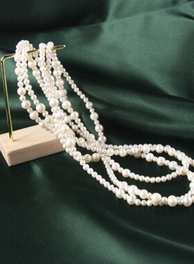 诸暨淡水强光珍珠近圆细微暇秋冬加长串双层叠戴女士毛衣链a2727