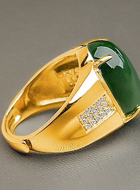 钻石之乡河南柘城河南人工钻石气质镶绿玉开口戒指 质地细腻油润