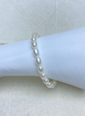 源头工厂淡水小珍珠滴水米型强光5-6mm细微暇简约松紧弹力绳a2748