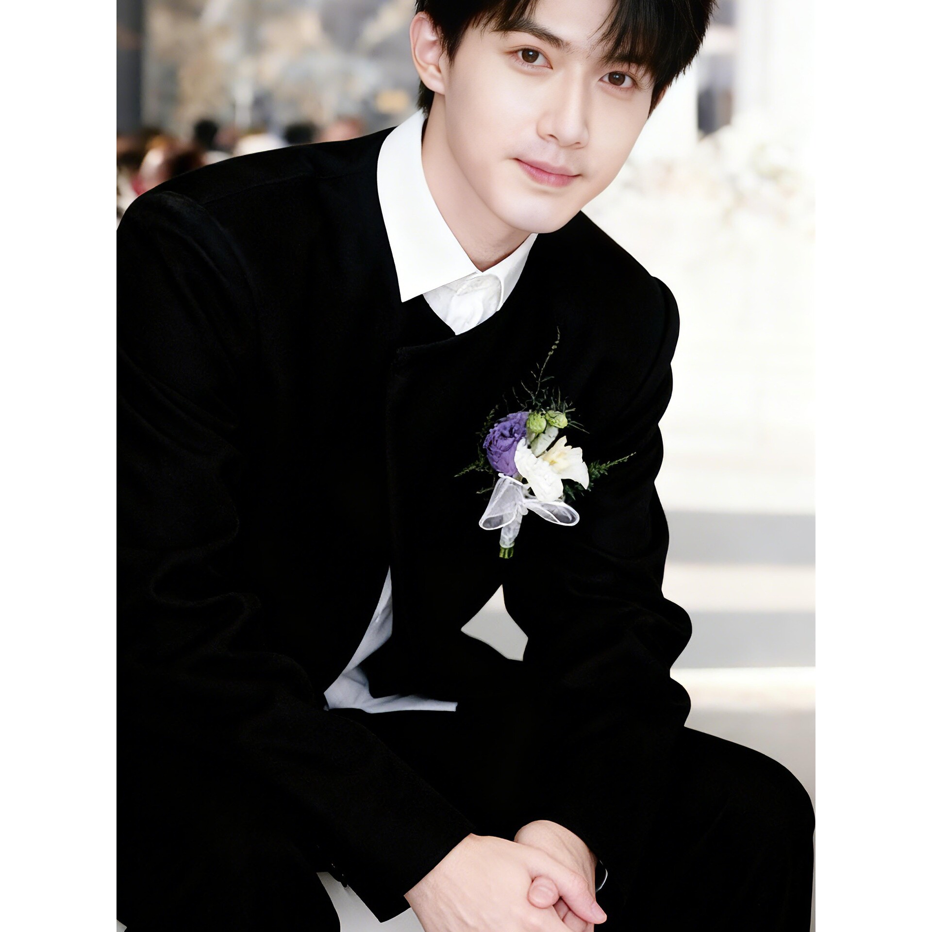 新中式男士西装小众新郎潮牌套装高级感黑色圆领宽松垫肩外a4722