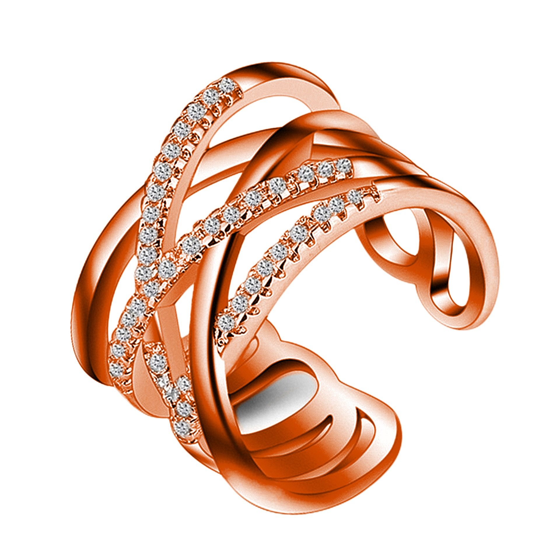 钻石之乡河南商丘日韩银戒指女款 镶钻双层玫瑰金网线条简约a2568