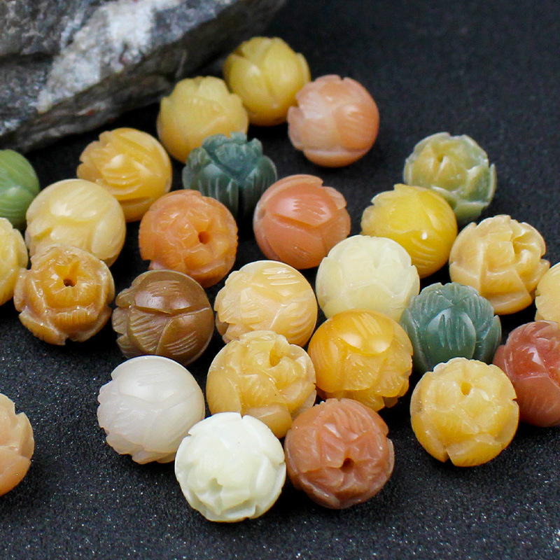 菩提之乡中国海南菩提根雕刻莲花吊坠散珠多宝糖果色DIY手串项链