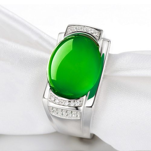 钻石之乡河南商丘奢华民族风霸气男款绿玛瑙戒指 复古绿玉髓a0022
