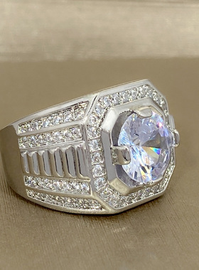 钻石之乡河南商丘镀18k金豪华梯形设计群镶锆石满钻老板戒指a2743