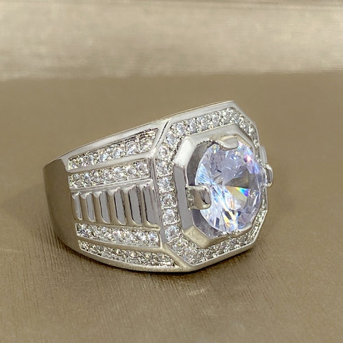 钻石之乡河南商丘镀18k金豪华梯形设计群镶锆石满钻老板戒指a2743