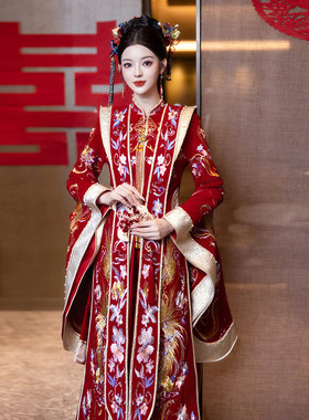 秀禾服婚服2025新款重工明制汉服新娘中式嫁衣龙凤褂丝绒凤a4520