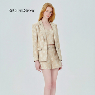 外套上衣 收腰提花通勤西装 BeQueenStory2025春季 棕翻领立体修身