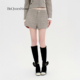 短裤 BeQueenStory26早春新款 棕格纹缎面假两件拼接高腰休闲A字裤