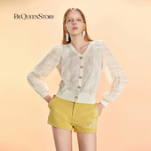 衬衫 V领原创通勤荷叶边雪纺衫 BeQueenStory 上衣 商场同款
