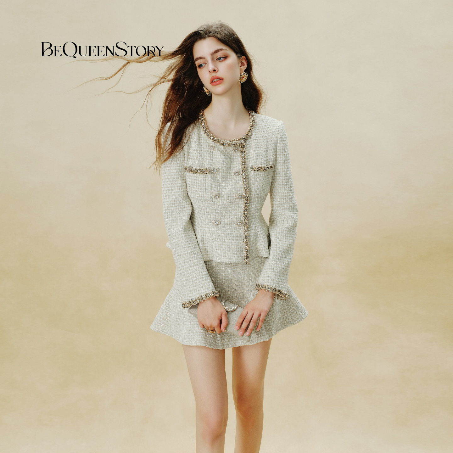 荷叶边沙漏收腰小香风上衣外套