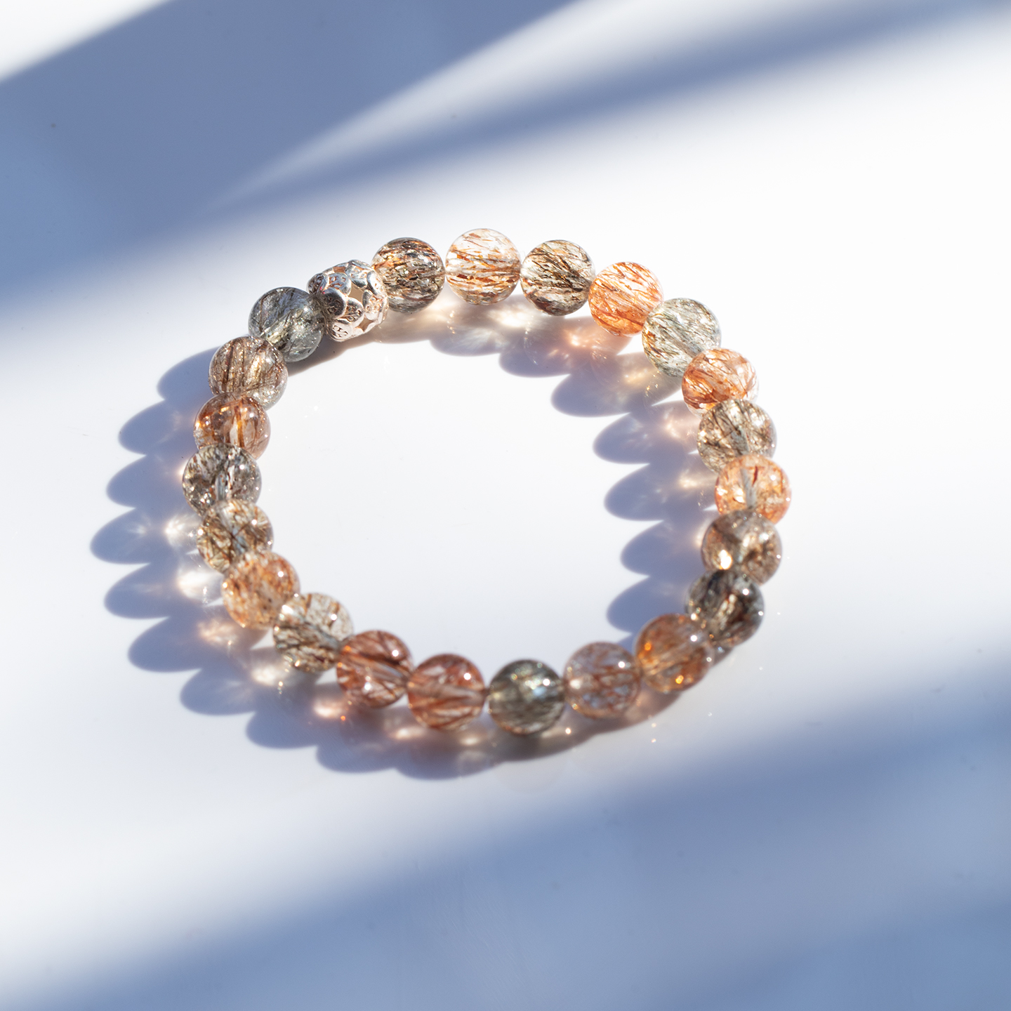 天然水晶手串白水晶黑金超七手链