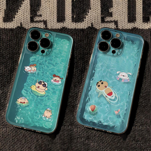 80硅胶y77 51s防摔创意iQOOneo8 游泳小新适用vivoy3手机壳透明vivox70 5卡通可爱10pro全包壳