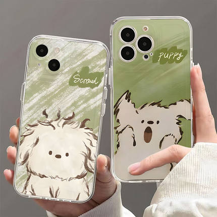 绿色小狗适用oppoa93手机壳Reno9/3/8/4/6/5pro透明硅胶7se全包a52/57防摔r17创意k9可爱10pro新款a11x卡通