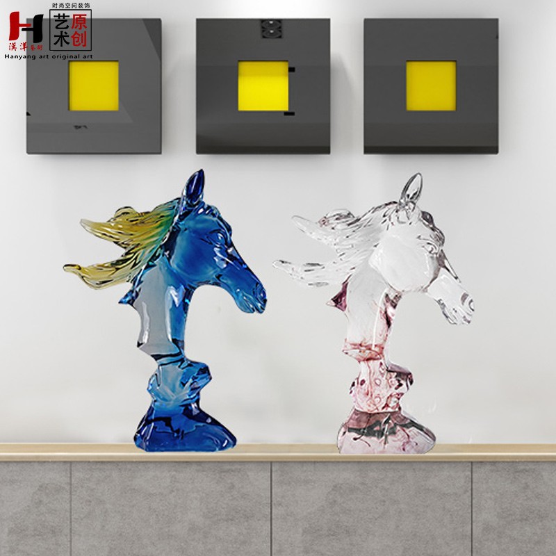 抽象马头雕塑摆件透明树脂雕塑艺术品水晶雕塑家居饰品酒店装饰品