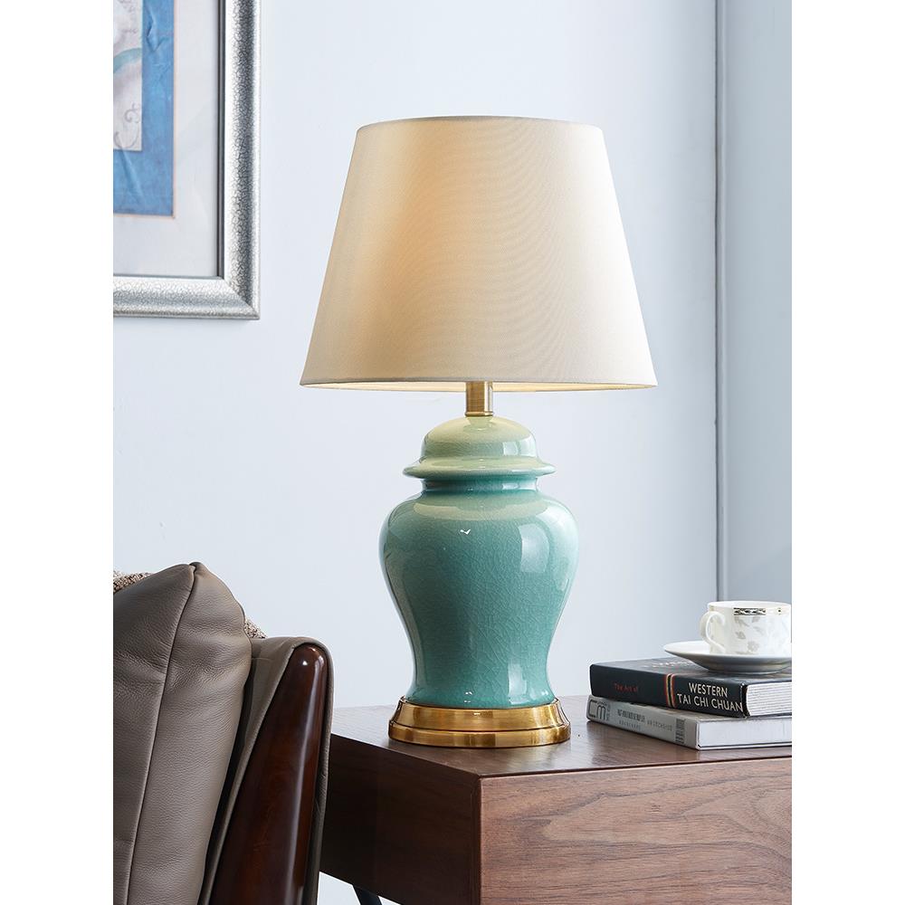 欧式卧室陶瓷台灯床头灯将军罐仿铜柜客厅台灯现代简约创意浪漫