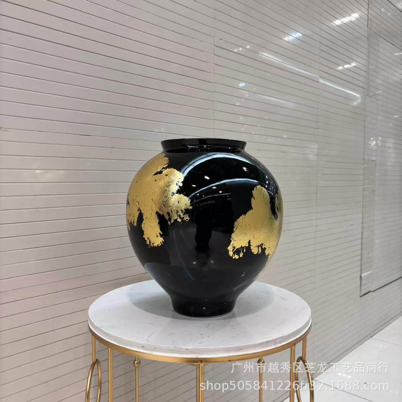 新中式创意贴金箔陶瓷花瓶陈设饰品摆件样板房间酒店办公室玄关