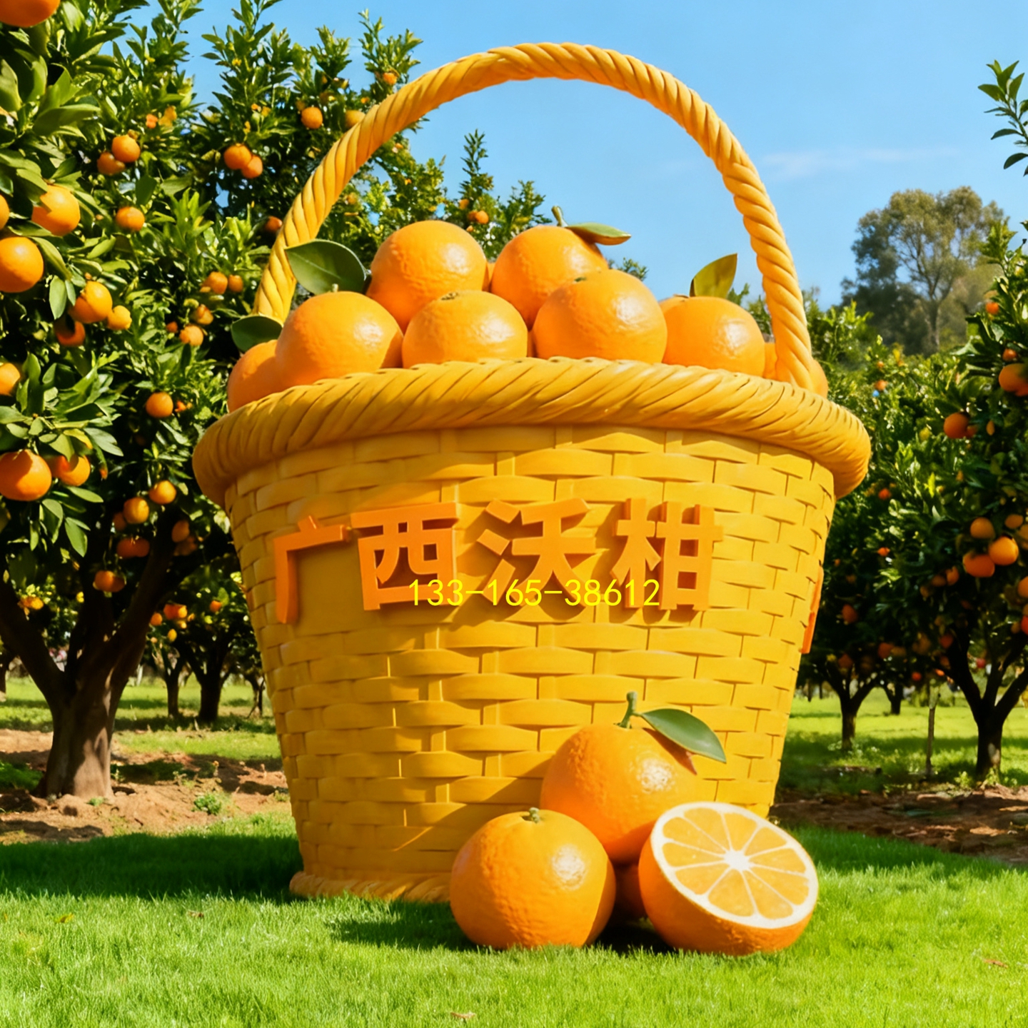 广西沃柑园招牌大型桔子水果篮模型雕塑定制砂糖橘表情包公仔雕像