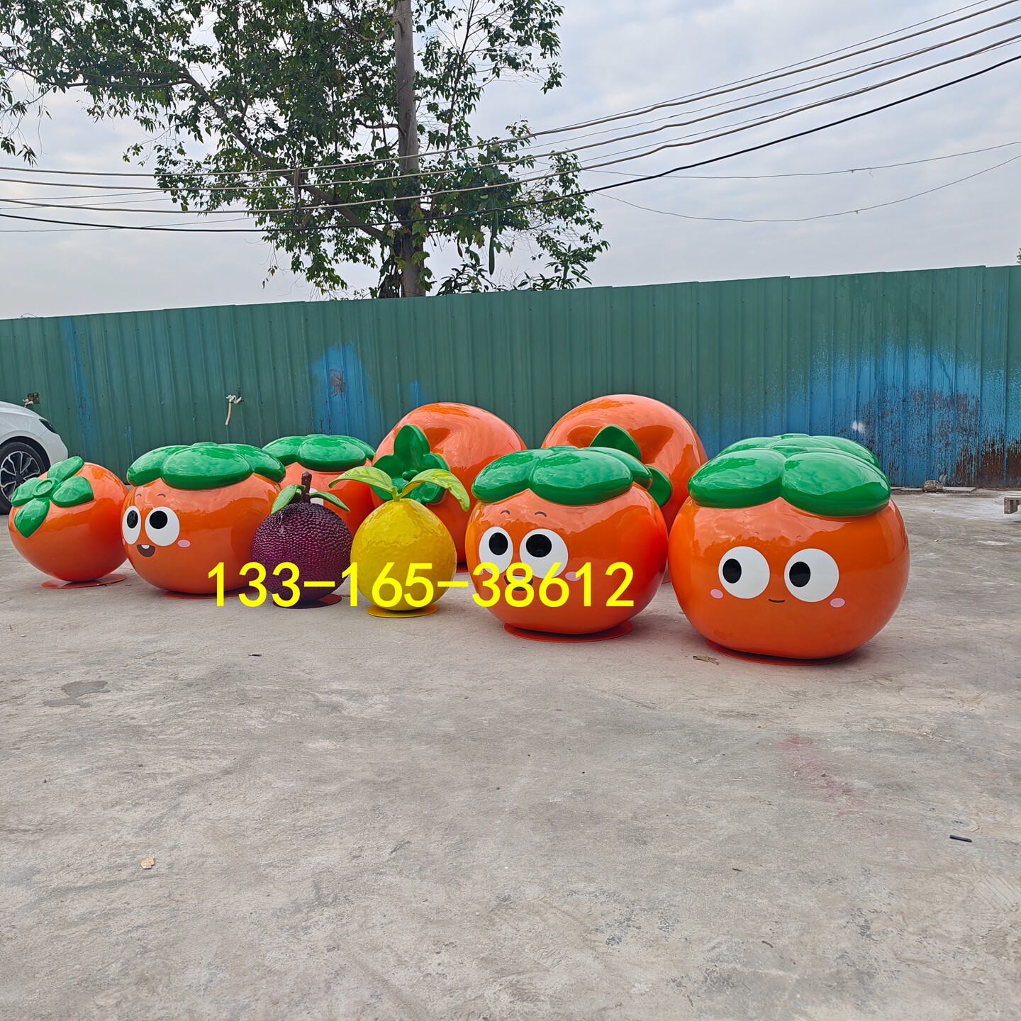 景观装饰摆件玻璃钢柿子造型雕塑创意水果篮仿真方柿坐凳模型定制