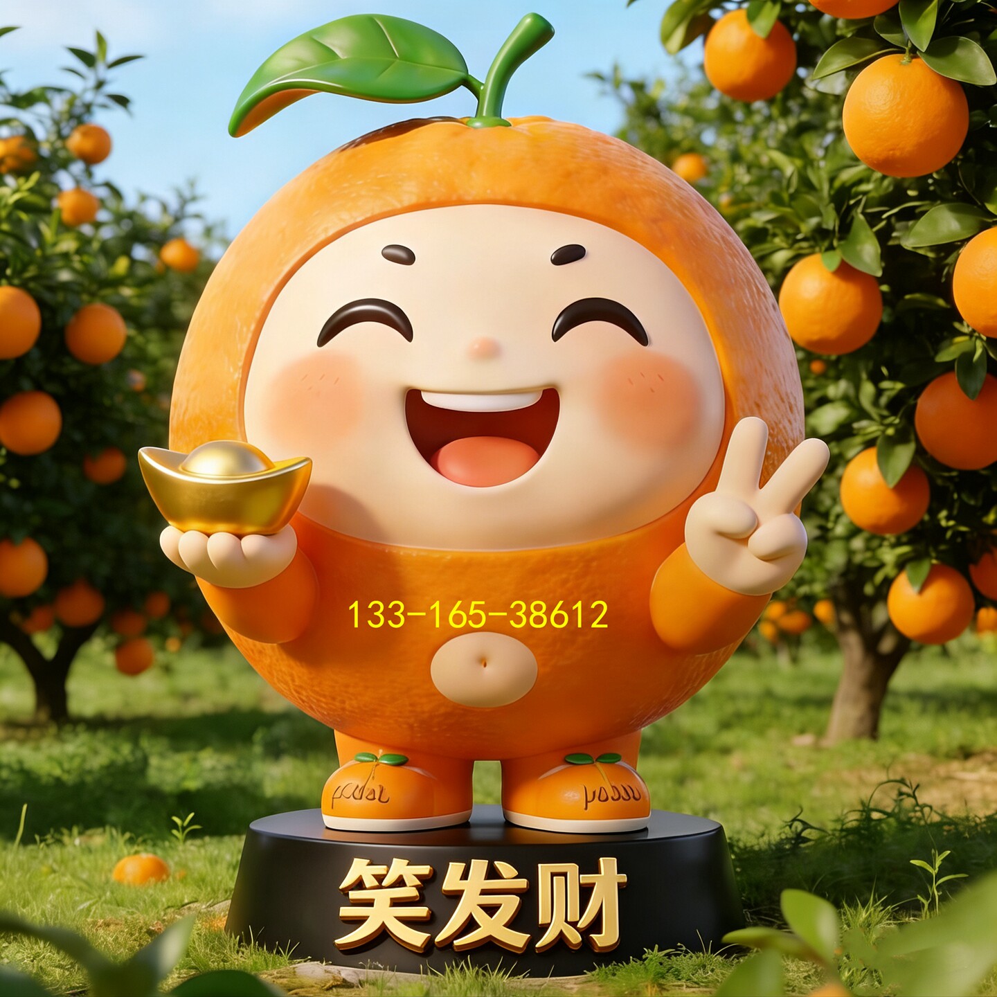 定制水果园形象脐橙宝宝模型创意柑橘子笑发财卡通橙子玻璃钢雕塑