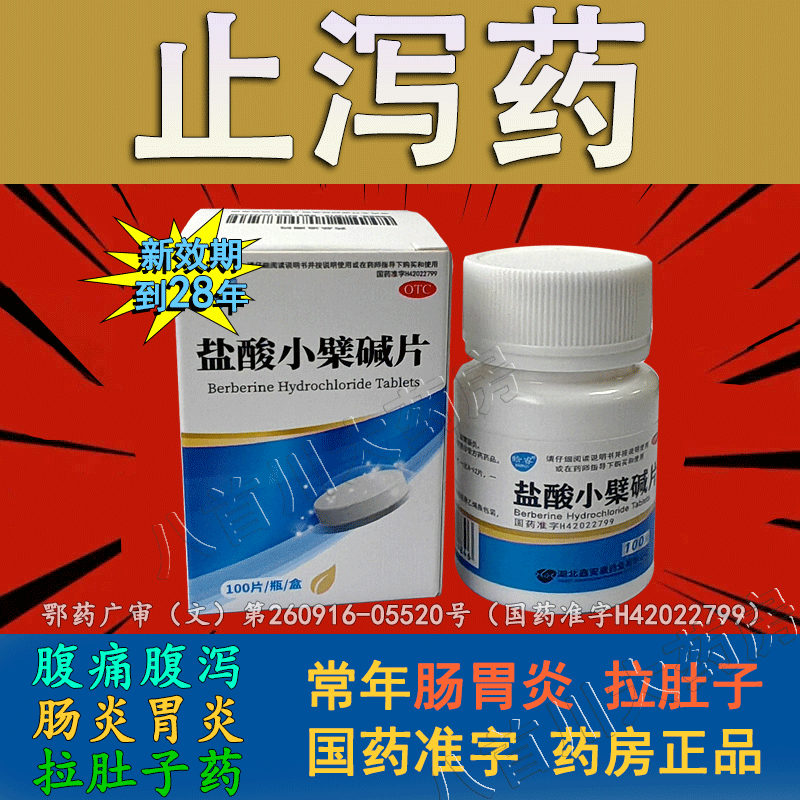 盐酸小檗蘖碱片柴100片治肠胃炎拉肚子止泻药成人黄连素片肠炎宁