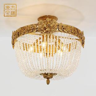 欧式 led复古玄关灯具 全铜水晶吸顶灯 卧室奢华客厅圆形花纹法式