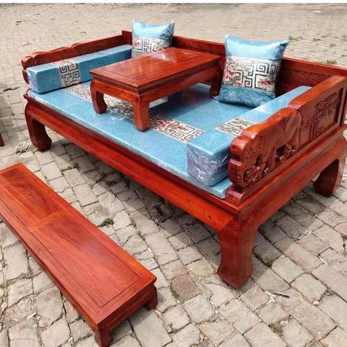 老榆木罗汉床新中式雕花榻实木伸缩榻大料榫卯白茬小户型简约禅意