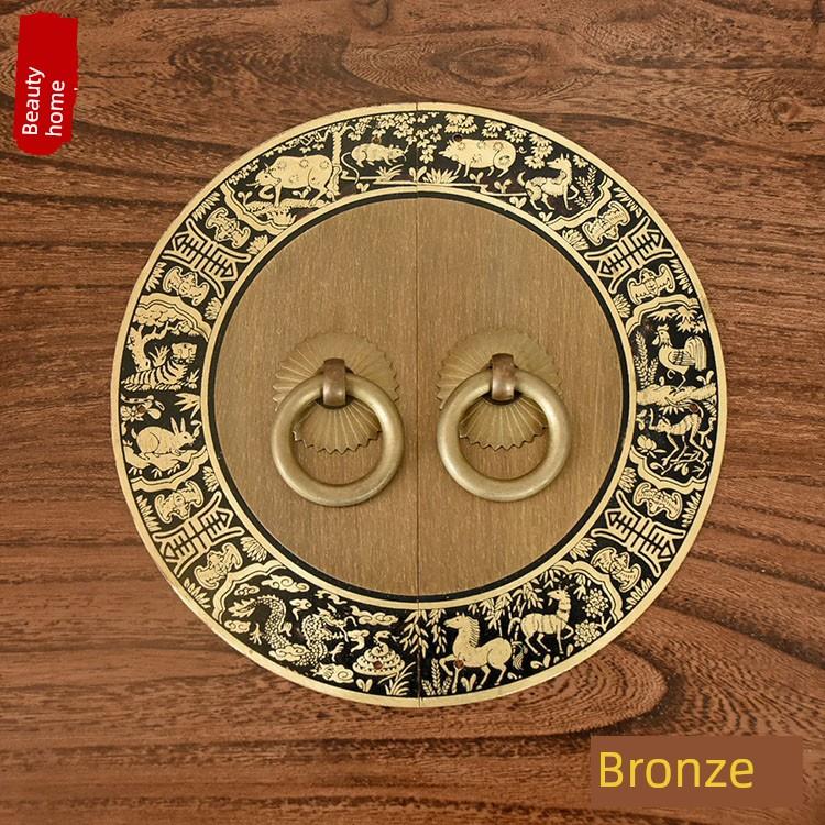 仿古纯铜整体橱柜拉手中式家俱五金铜配件复古书柜圆形拉手柜子门