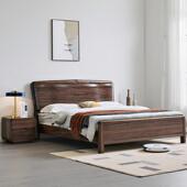 黑胡桃木1.8米主卧现代简约双人床1.5原木新中式 全实木厚床头高端