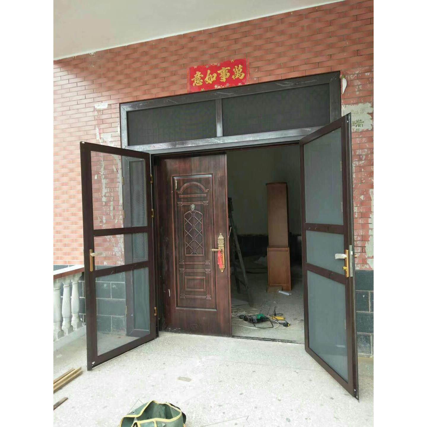 别墅大门金刚网带锁防盗防蚊虫高档65平开带气窗纱门不锈钢铝合金