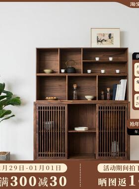 璞木新中式实木餐边柜黑胡桃茶柜收纳柜茶柜储物柜客厅柜边柜家具