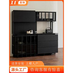极简实木餐边柜烟熏橡木黑色轻奢餐厅储物收纳柜酒水柜设计师 意式