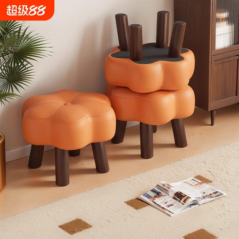 换鞋凳家用矮凳实木板凳客厅沙发凳简约搁脚凳坐墩创意软包圆凳子