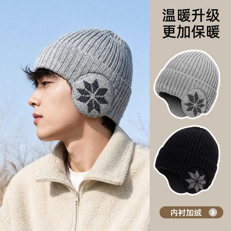 帽子男款青少年灰色护耳针织时尚保暖高级感加绒加厚骑车包头毛线