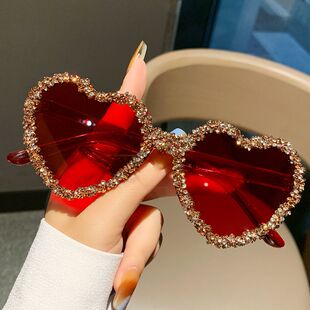 爱心桃心无边框镶碎钻时尚太阳镜派对聚会个性搞怪高级糖果色墨镜