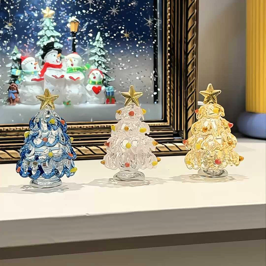 琉璃圣诞树装饰品摆件轻奢高端桌面拉丝烧玻璃手工艺品节日氛围感