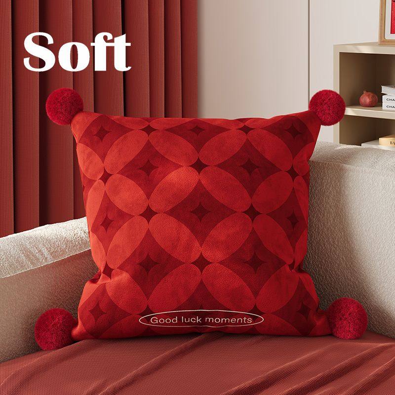 复古红色轻奢抱枕方形枕办公椅靠家用客厅沙发抱枕可拆卸抱枕套罩