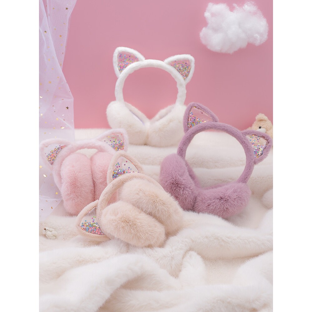可爱小猫耳罩儿童冬季保暖加绒可折叠仿兔毛加厚女童护耳暖捂耳套