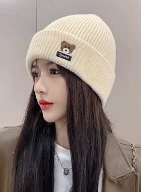 大头围毛线帽女秋冬季韩版针织帽加厚保暖月子帽百搭可爱护耳帽子