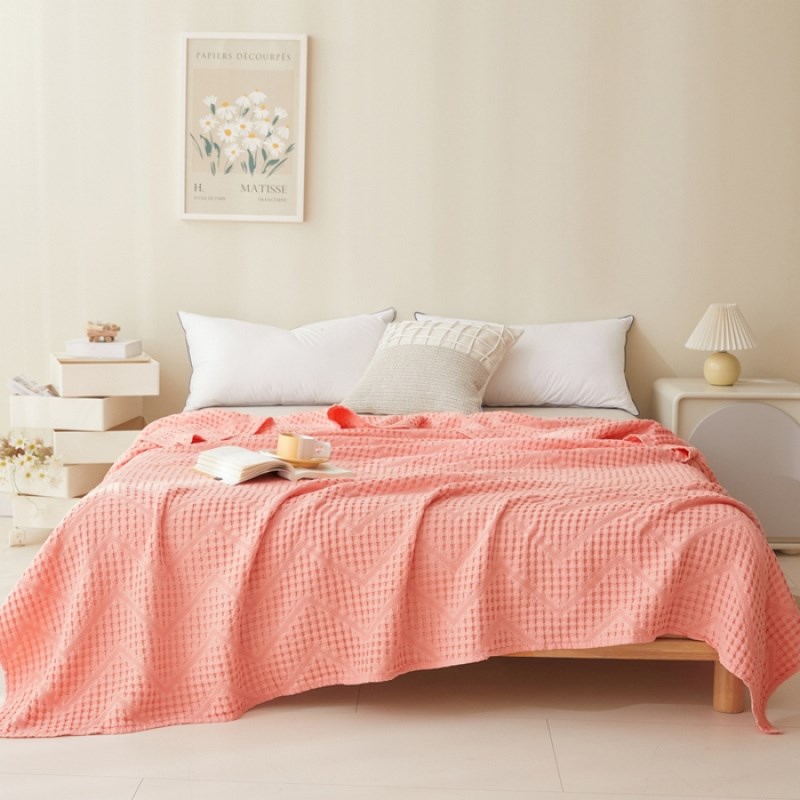 全棉A类镂空纱布夏毯毛巾被午休毯单双人蜂巢盖毯舒适透气