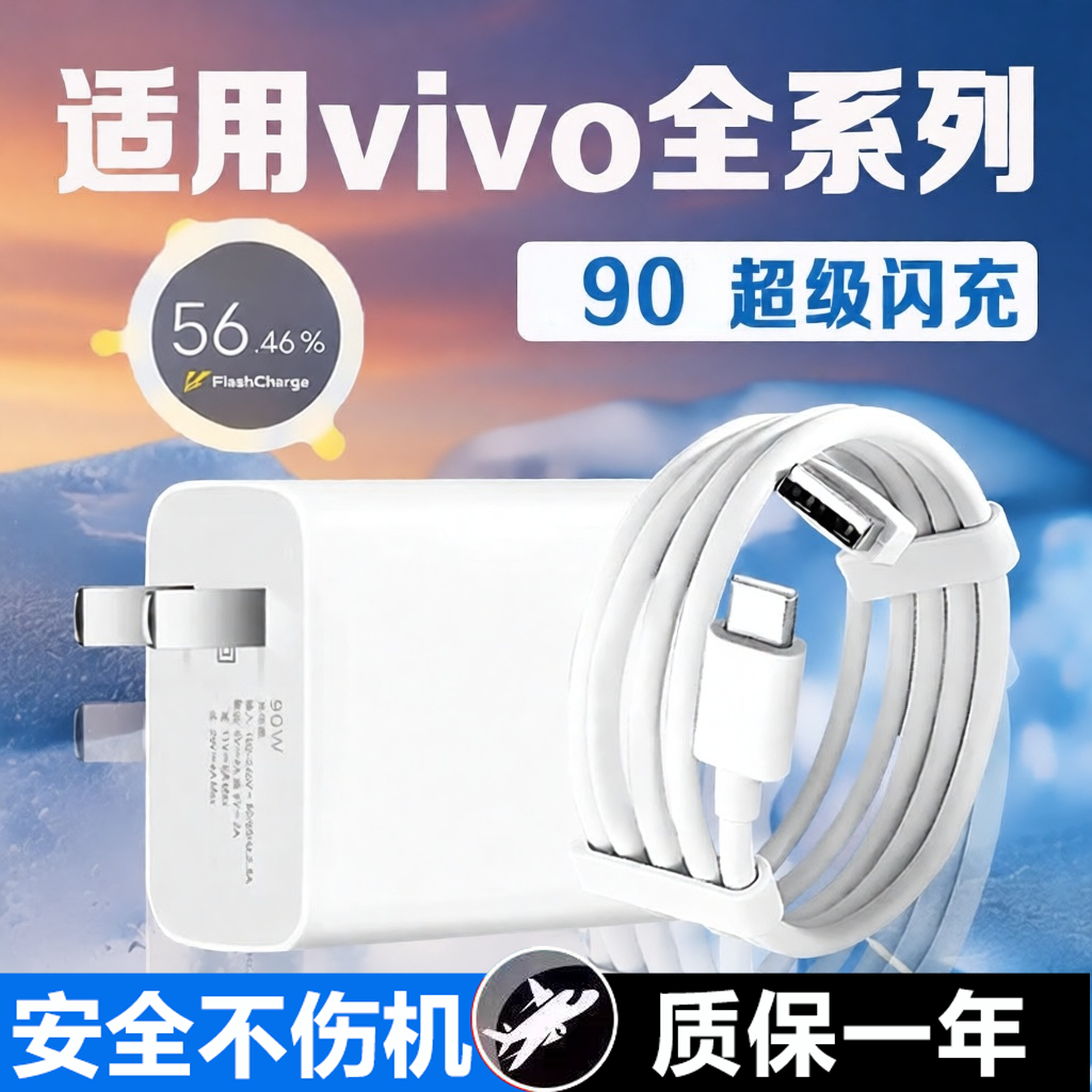 90超级闪充适用vivoX200/80/70/60/x200pro充电器9A快充vivoS20/19/18/17/16/15Pro充电头Y200/300充电器2米