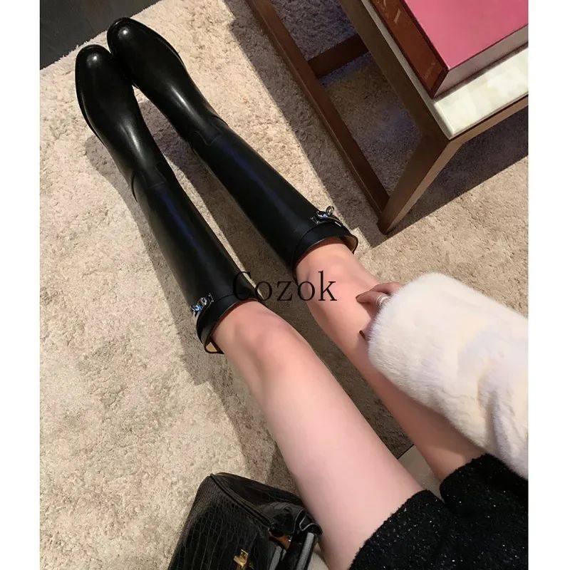 Brown Thigh High Boots: 2023 Vintage Leather Square Heel - Taobao product photo 4
