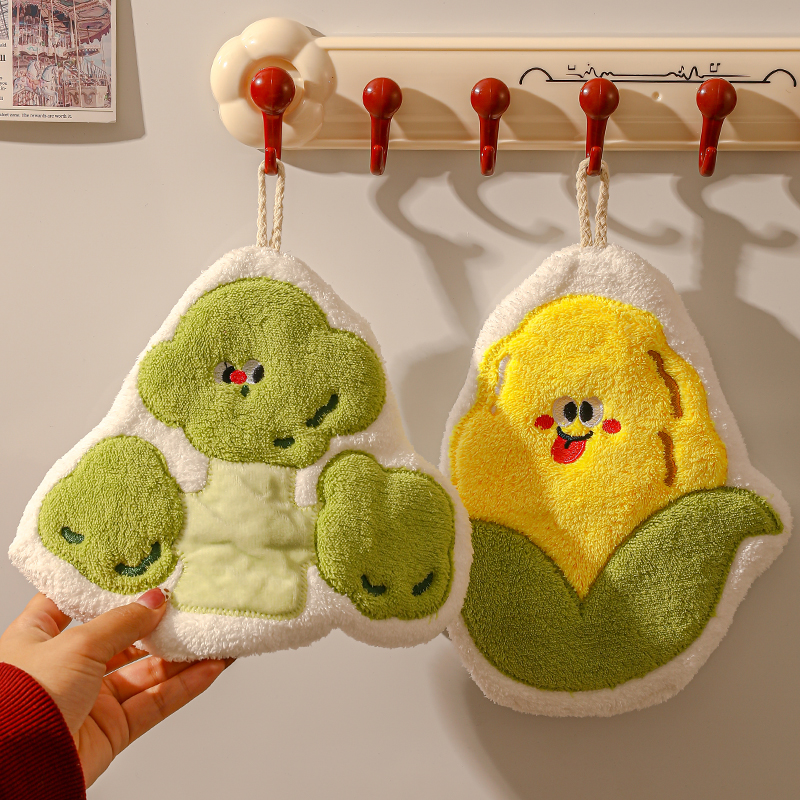 珊瑚绒擦手巾厨房卡通可挂式