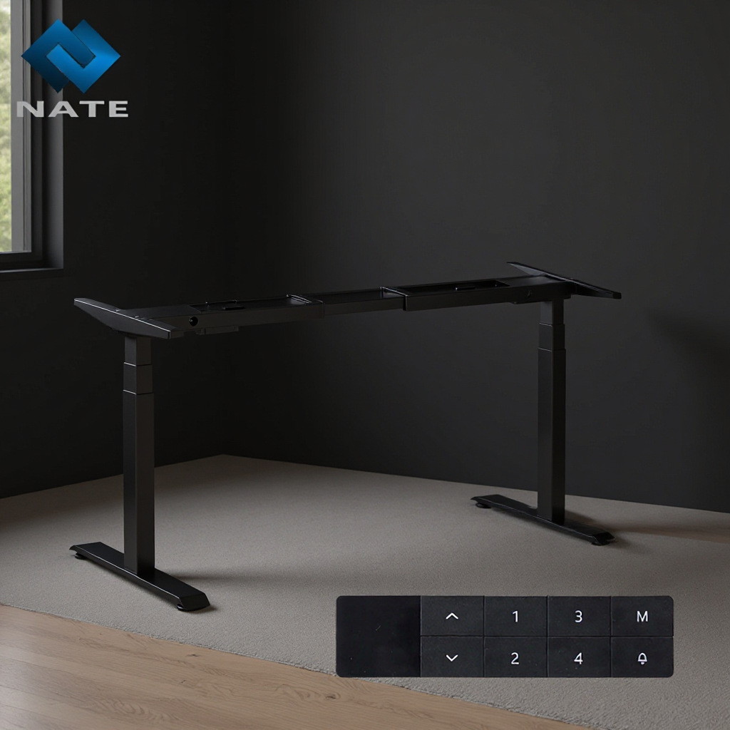 定制电动升降双横梁桌腿升降电脑桌支架办公桌智能双电机升降桌架