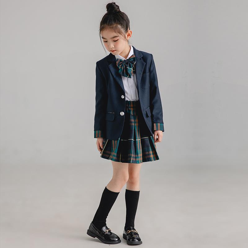 小学生西装校服英伦风礼服幼儿园园服女童格子套装节假日表演服装