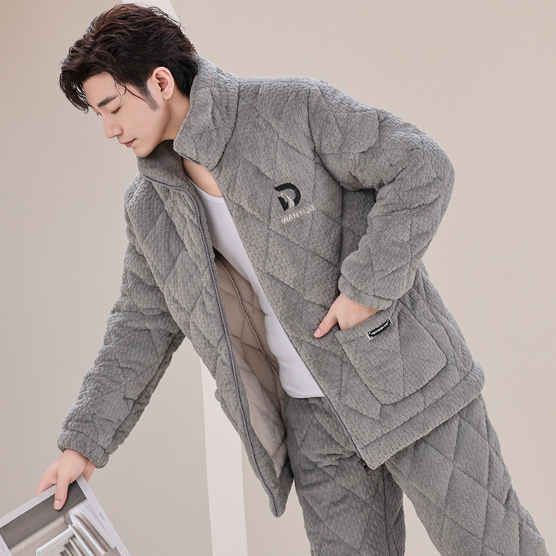 三层加厚珊瑚绒家居服棉依界男士