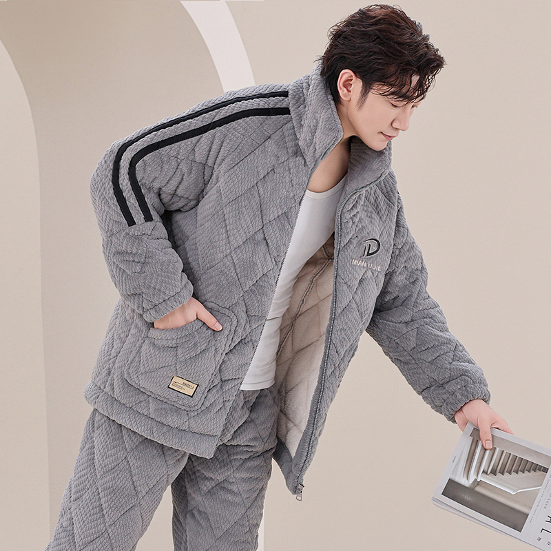 珊瑚绒夹棉睡衣棉依界保暖男士